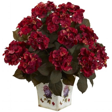 NEARLY NATURAL Hydrangea With Large Floral Planter - Rust 1396-RU